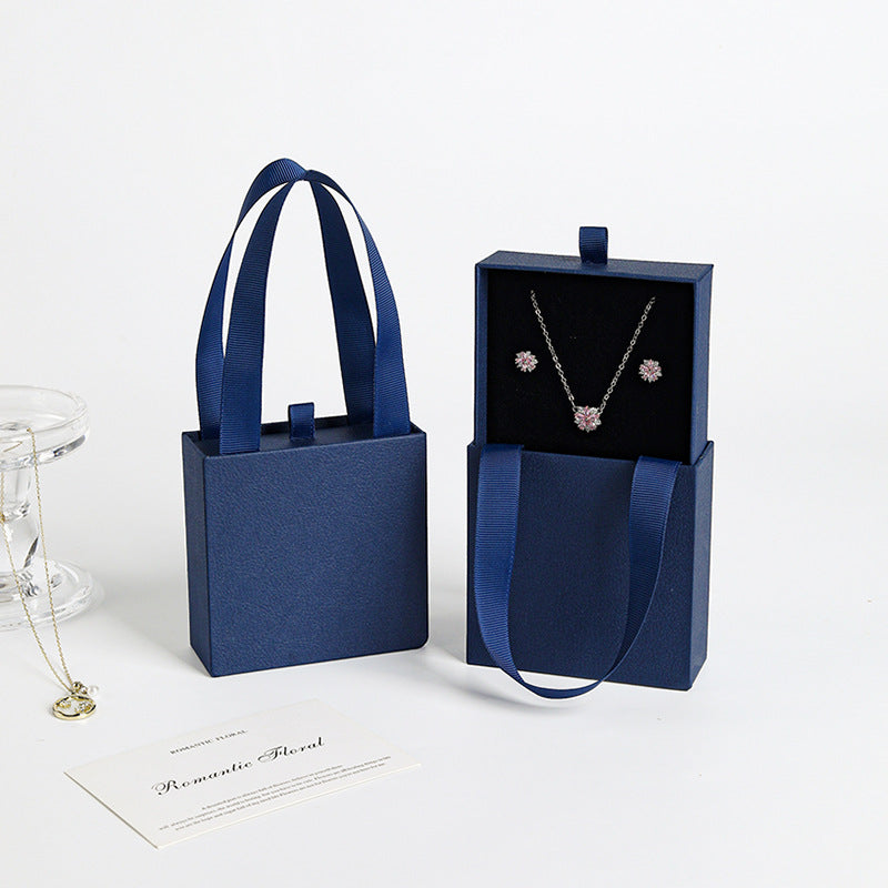 100pcs Custom Handheld Jewelry Boxes with Ribbon Handle – Sliding Drawer Paper Boxes for Jewelry, Wholesale, 3.54 × 3.54 in