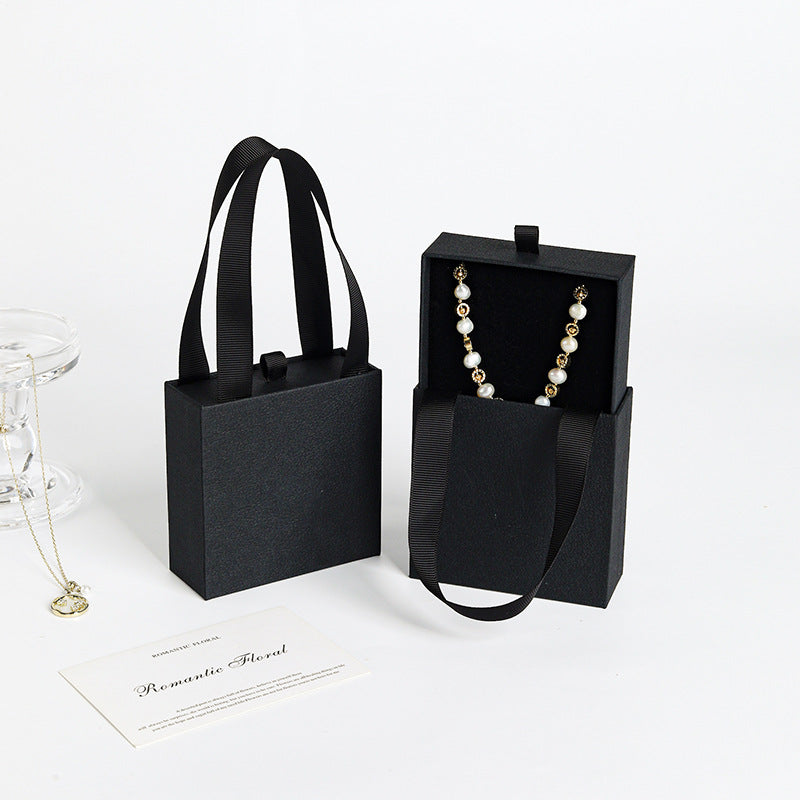 100pcs Custom Handheld Jewelry Boxes with Ribbon Handle – Sliding Drawer Paper Boxes for Jewelry, Wholesale, 3.54 × 3.54 in