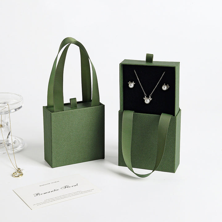 100pcs Custom Handheld Jewelry Boxes with Ribbon Handle – Sliding Drawer Paper Boxes for Jewelry, Wholesale, 3.54 × 3.54 in