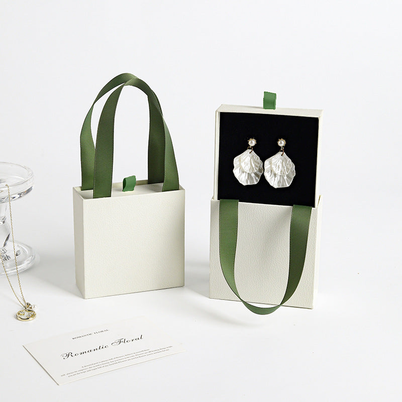 100pcs Custom Handheld Jewelry Boxes with Ribbon Handle – Sliding Drawer Paper Boxes for Jewelry, Wholesale, 3.54 × 3.54 in