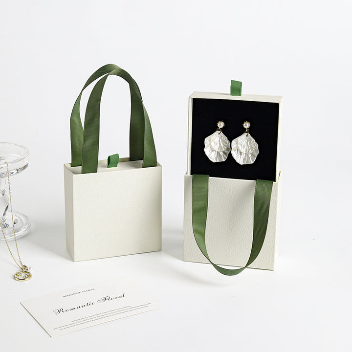 100pcs Custom Handheld Jewelry Boxes with Ribbon Handle – Sliding Drawer Paper Boxes for Jewelry, Wholesale, 3.54 × 3.54 in