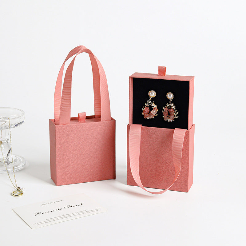 100pcs Custom Handheld Jewelry Boxes with Ribbon Handle – Sliding Drawer Paper Boxes for Jewelry, Wholesale, 3.54 × 3.54 in