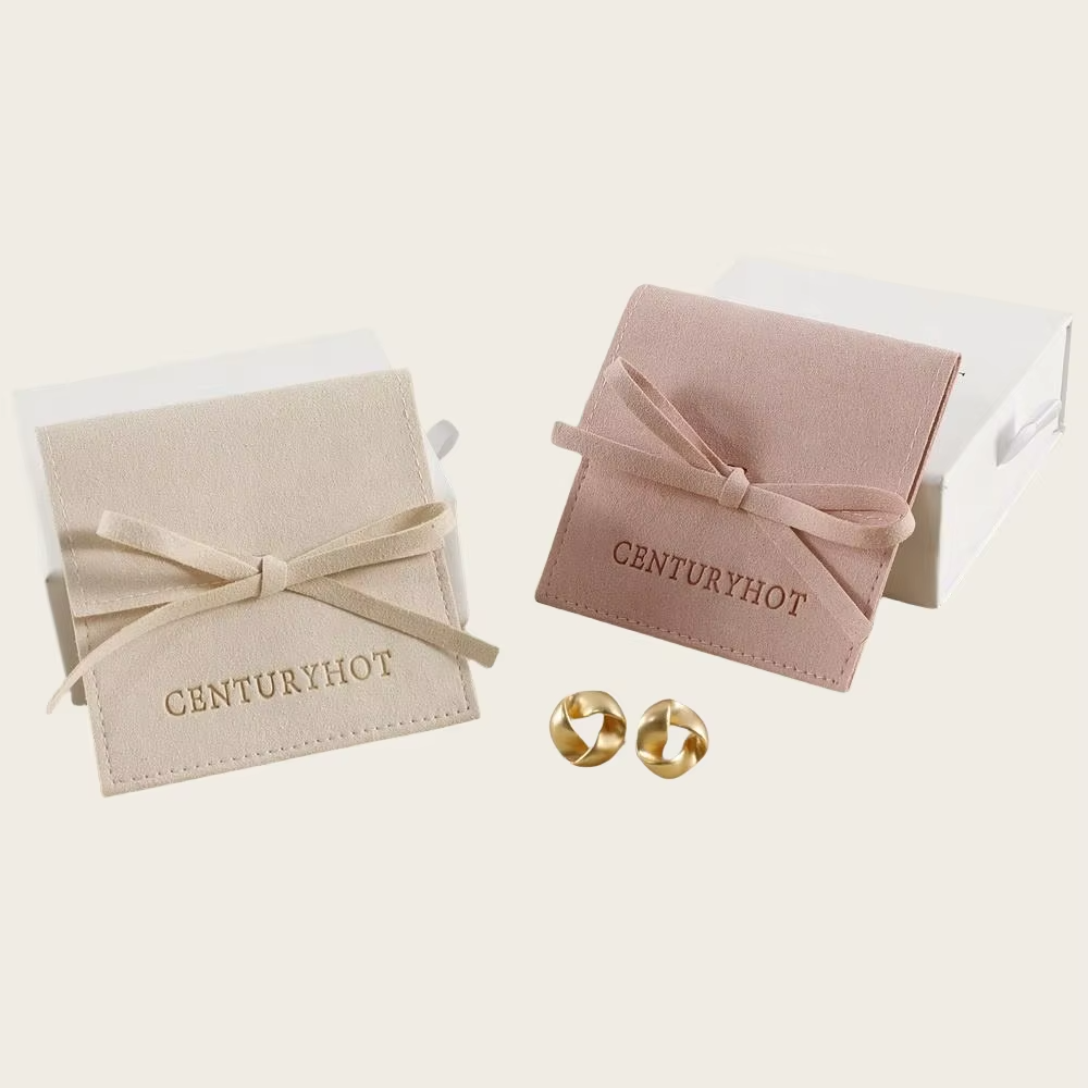 100pcs Custom Microfiber Jewelry Pouch – Envelope-Style with Strap Closure & Custom Logo for Rings, Earrings & Necklaces Wholesale
