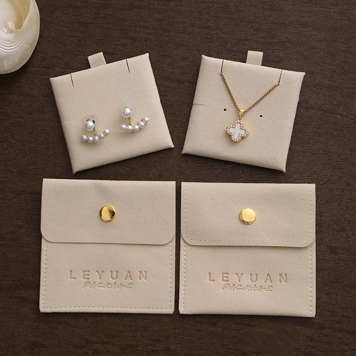 100pcs Luxury Microfiber Jewelry Pouches 3×3" – Gift Bags with Polished Metal Snap Button, Debossed Logo & Insert Card for Jewelry, Wholesale