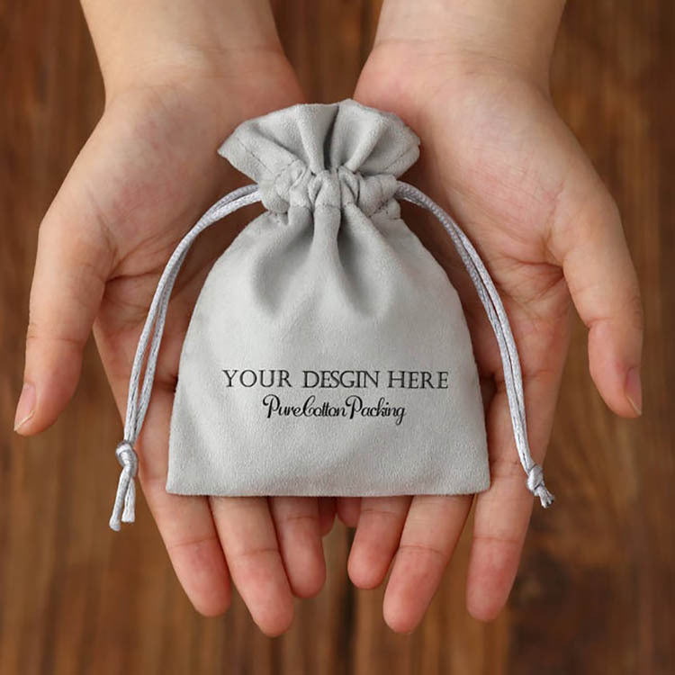 100pcs Custom Screen-Printed Logo Velvet Drawstring Pouches with Flower Top – Jewelry, Gifts, Cosmetics, Boutique Packaging