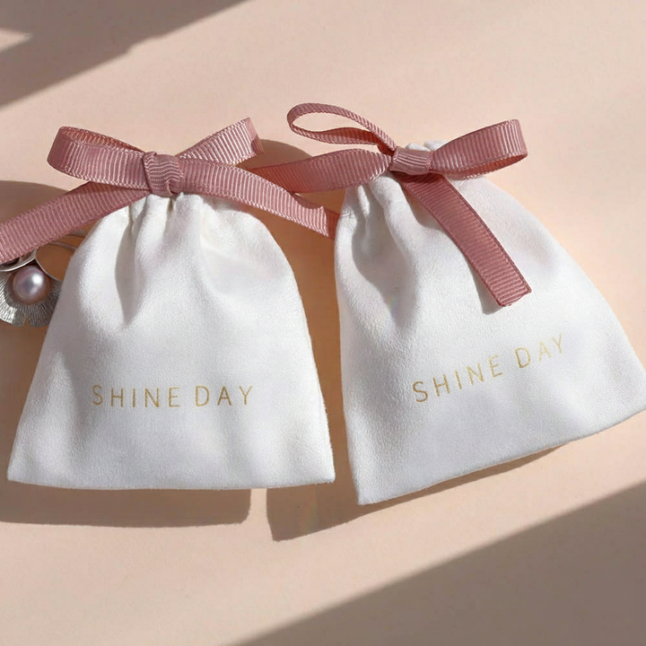 100pcs Custom Logo Velvet Drawstring Pouch with Middle Knot – Jewelry, Gifts, Cosmetics, Accessories Packaging