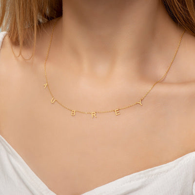 14K Gold Letter Name Necklace, Customized Initial Necklace, 18K Solid Gold Initial Pendants