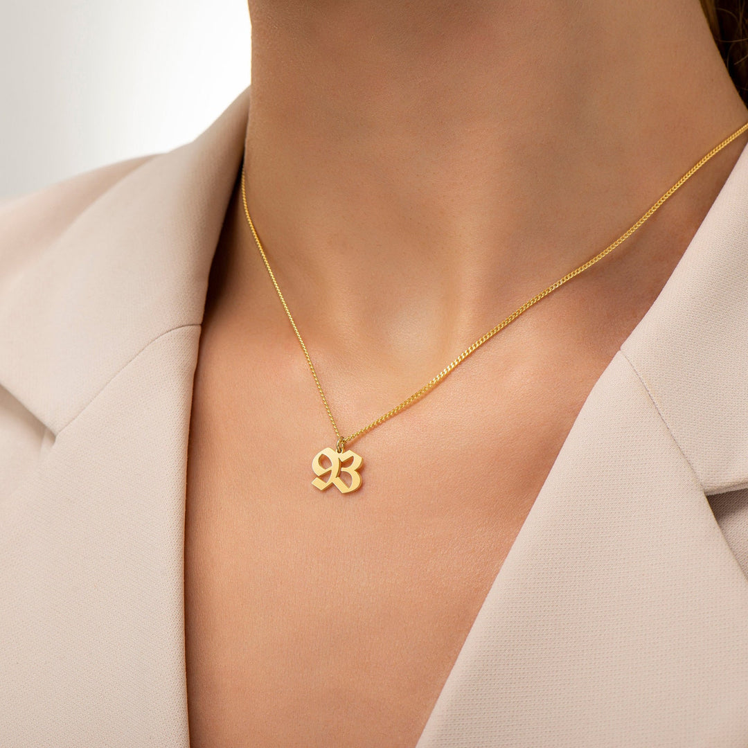 Birth year necklace,Old English Number Necklace,Year Necklace for Women,Year Number Necklace,Birthday pendant necklace