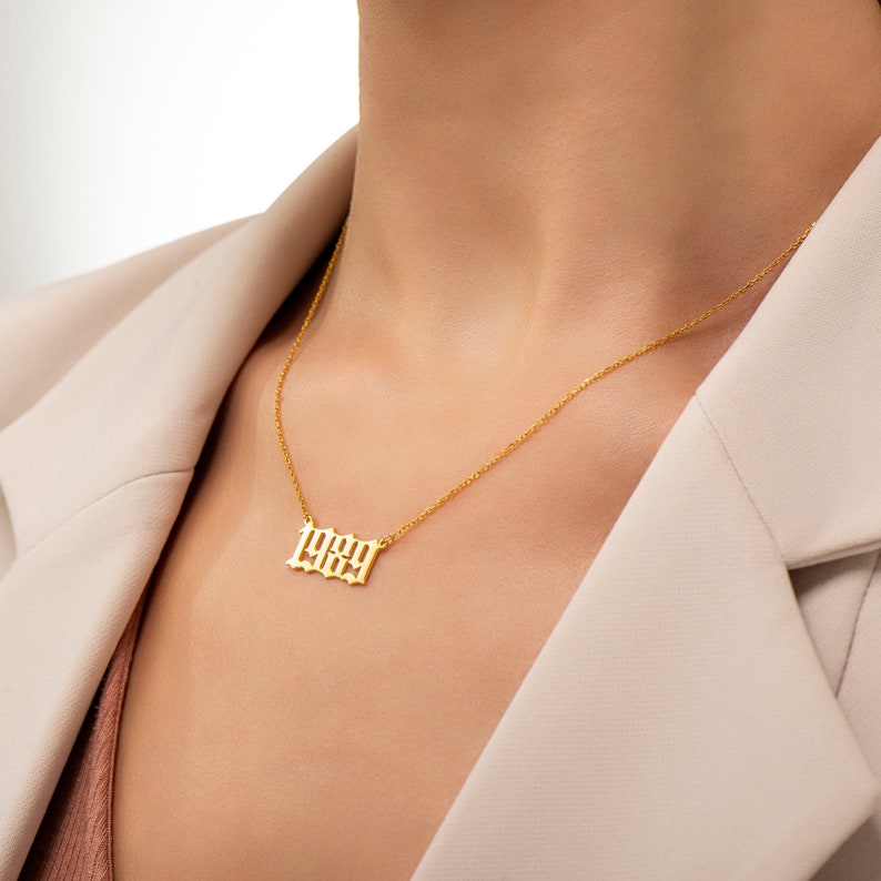 Year Necklace, Birth Year Necklace, Custom Date Necklace, Name and Date Necklace, Personalized Necklace, Year Necklace