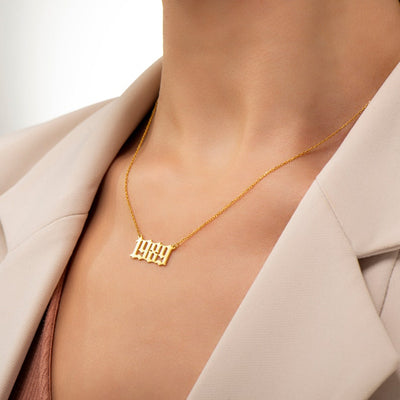 Year Necklace, Birth Year Necklace, Custom Date Necklace, Name and Date Necklace, Personalized Necklace, Year Necklace