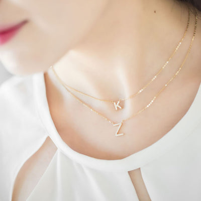 Custom Initial Full Diamond Necklace - Solid 18K Gold