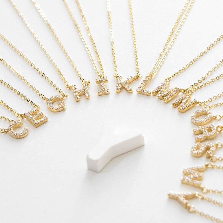 Custom Initial Full Diamond Necklace - Solid 18K Gold