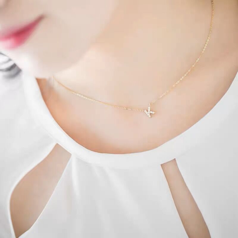 Custom Initial Full Diamond Necklace - Solid 18K Gold