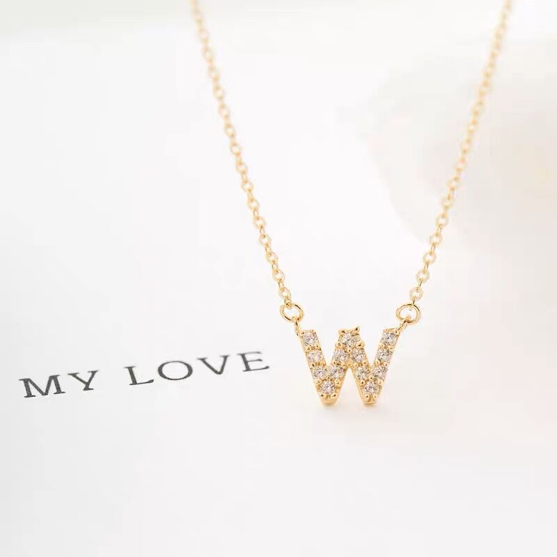 Custom Initial Full Diamond Necklace - Solid 18K Gold