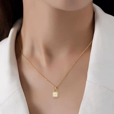 Custom Letter Lock Diamond Necklace - Solid 18K Gold