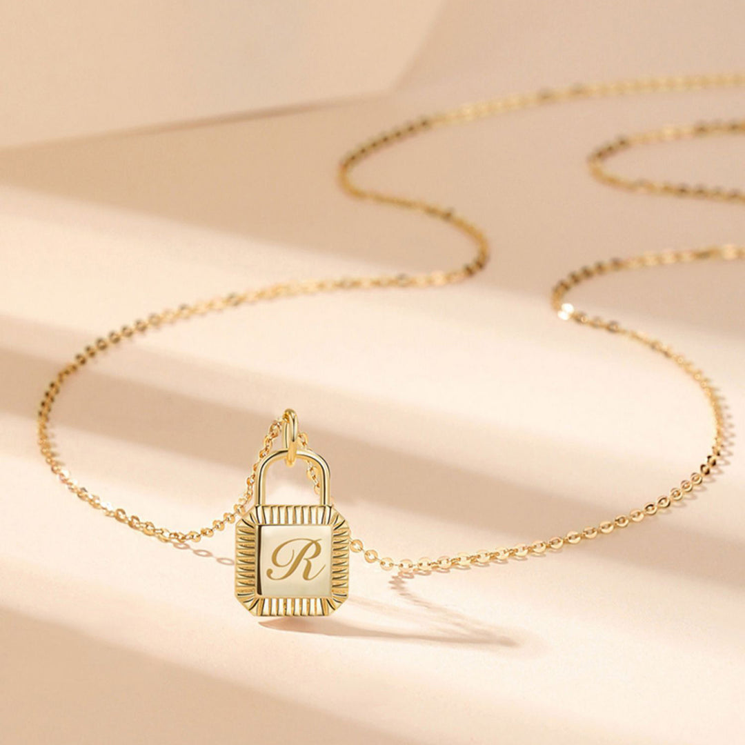 Custom Letter Lock Diamond Necklace - Solid 18K Gold