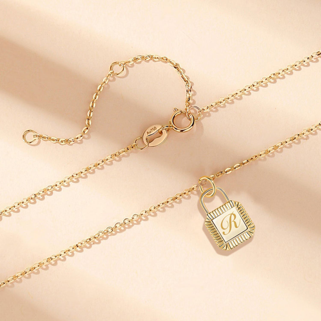 Custom Letter Lock Diamond Necklace - Solid 18K Gold