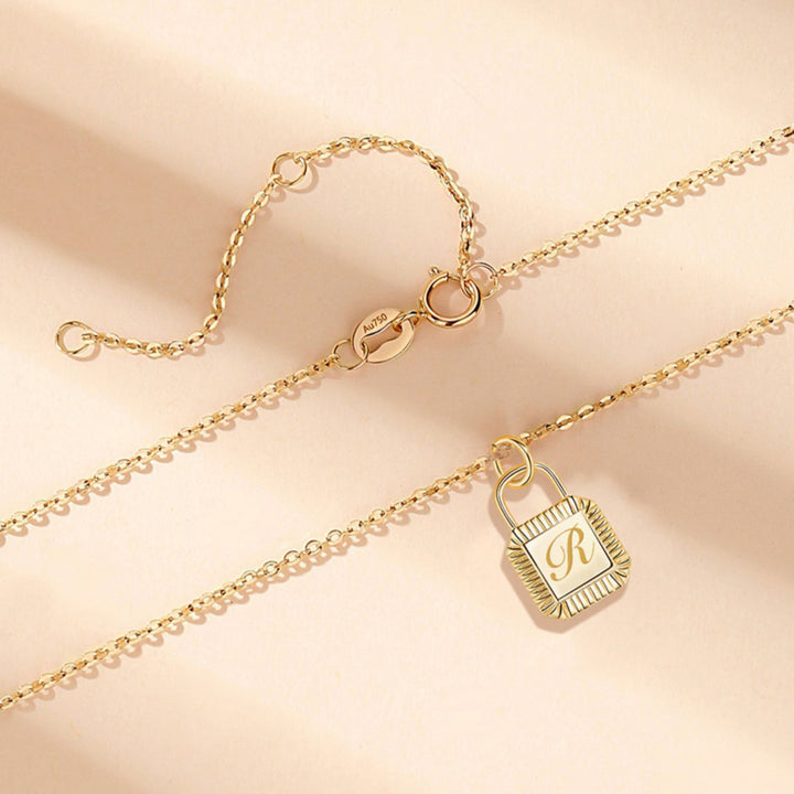 Custom Letter Lock Diamond Necklace - Solid 18K Gold
