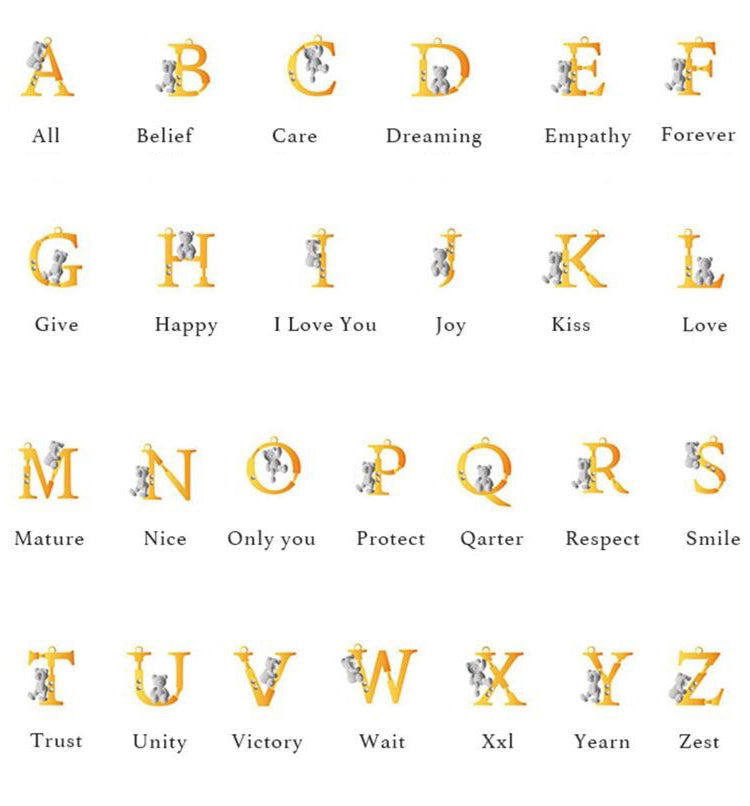 Custom Letter Bear Necklaces - Solid 18K Gold