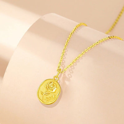 Solid 18K Gold Rose Necklace