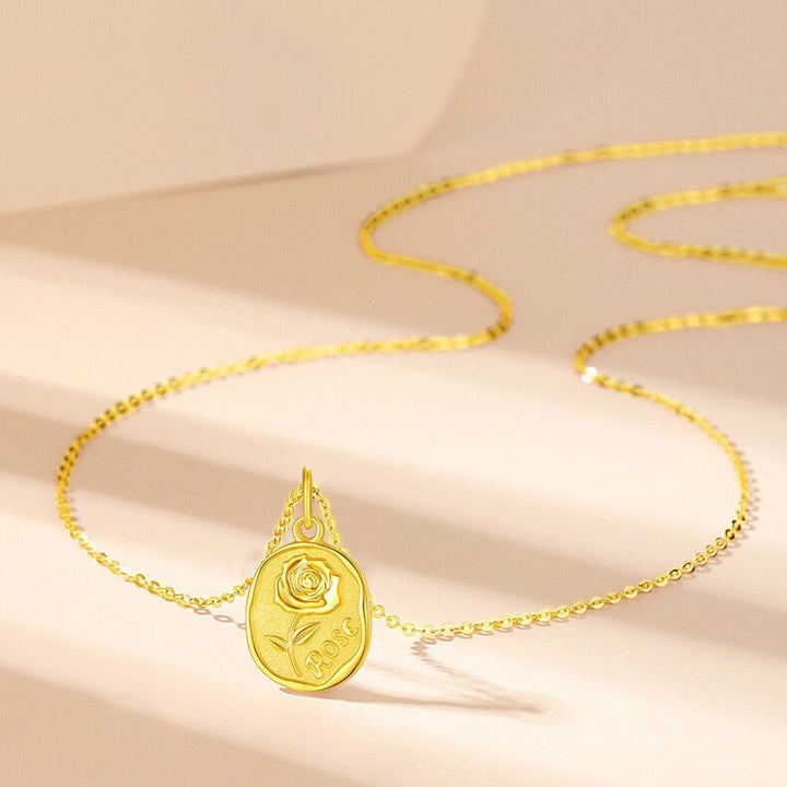 Solid 18K Gold Rose Necklace
