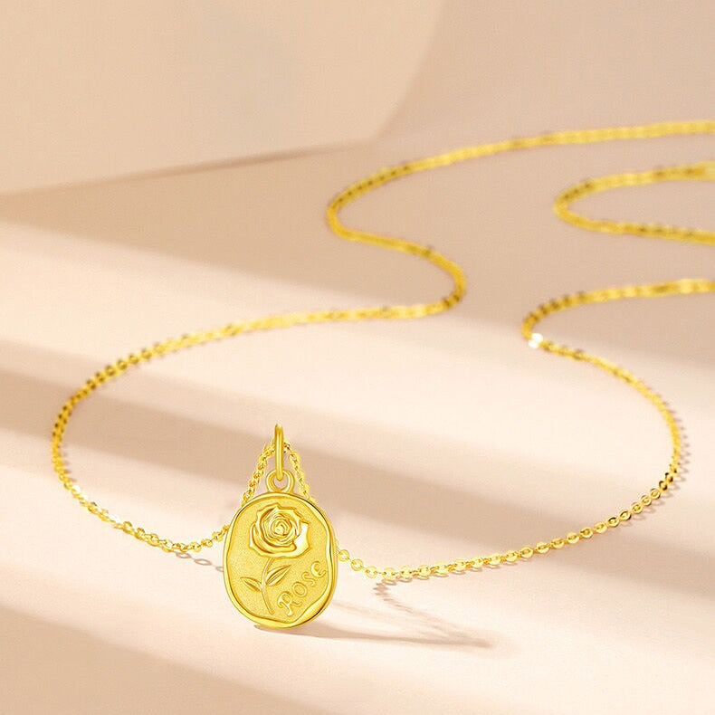 Solid 18K Gold Rose Necklace