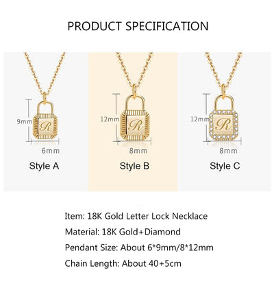 Custom Letter Lock Diamond Necklace - Solid 18K Gold