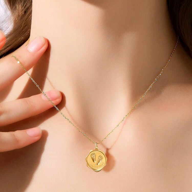 Custom Handprint Footprint Necklace For Baby-Baby Birthday Card-Solid 18K Gold