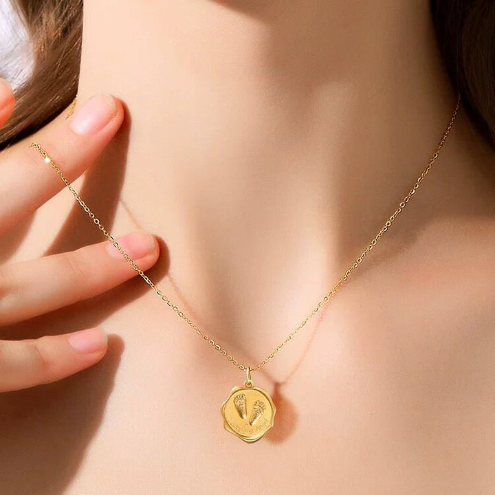 Custom Handprint Footprint Necklace For Baby-Baby Birthday Card-Solid 18K Gold