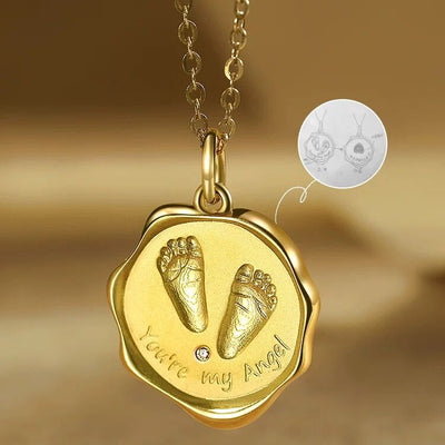 Custom Handprint Footprint Necklace For Baby-Baby Birthday Card-Solid 18K Gold