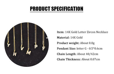 Solid 14K Gold Initial Zircon Necklace