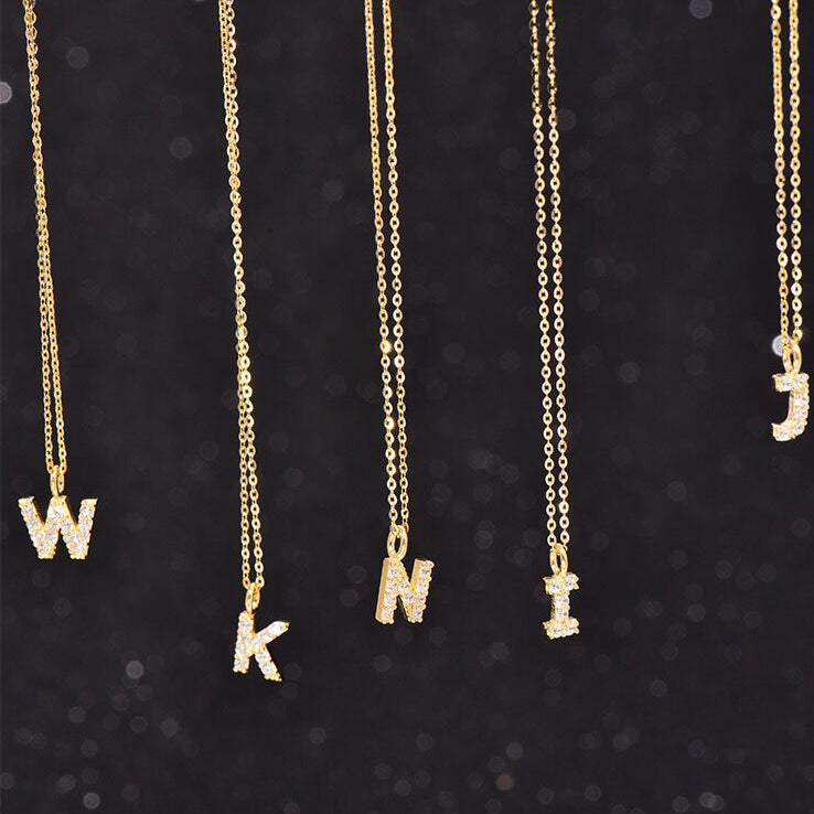 Solid 14K Gold Initial Zircon Necklace