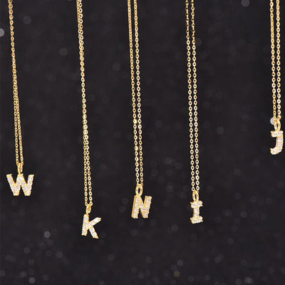 Solid 14K Gold Initial Zircon Necklace