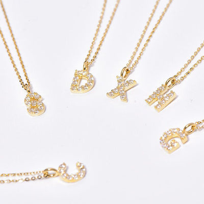 Solid 14K Gold Initial Zircon Necklace