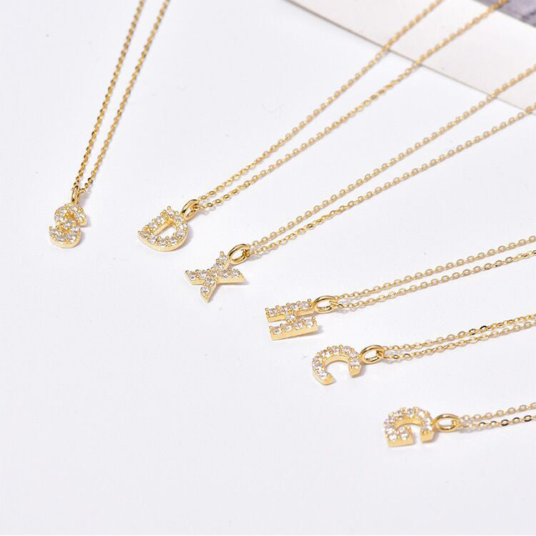 Solid 14K Gold Initial Zircon Necklace