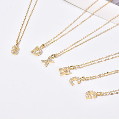 Solid 14K Gold Initial Zircon Necklace