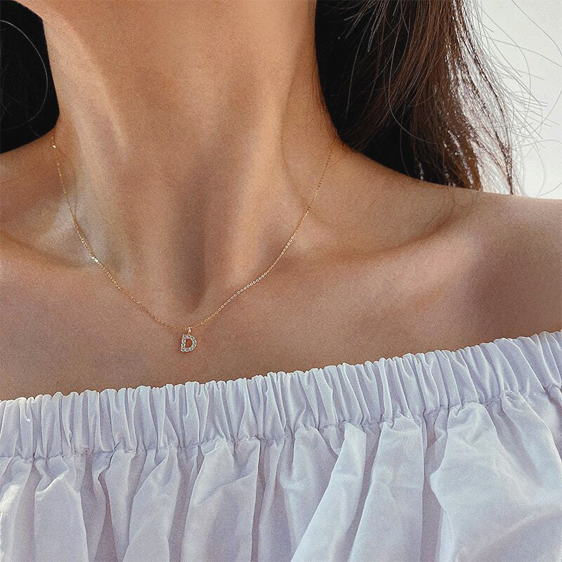 Solid 14K Gold Initial Zircon Necklace
