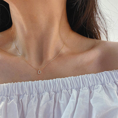 Solid 14K Gold Initial Zircon Necklace
