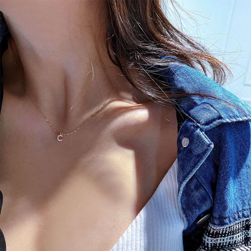 Solid 14K Gold Initial Zircon Necklace