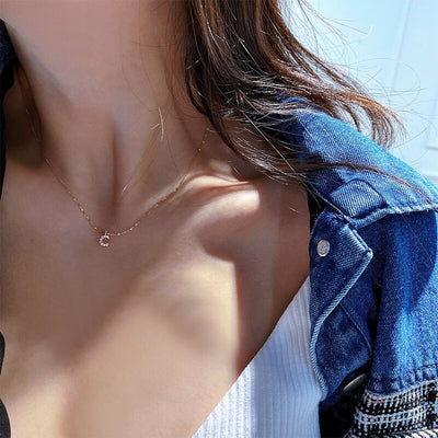 Solid 14K Gold Initial Zircon Necklace