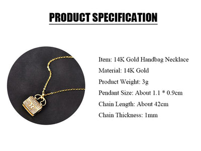 Solid 14K Gold Fashion Handbag Necklace