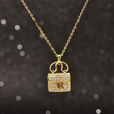 Solid 14K Gold Fashion Handbag Necklace