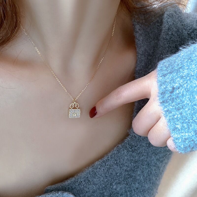 Solid 14K Gold Fashion Handbag Necklace