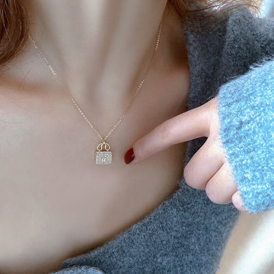 Solid 14K Gold Fashion Handbag Necklace