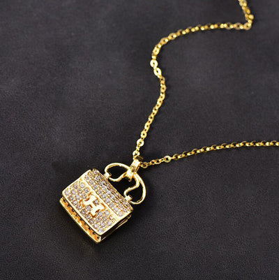 Solid 14K Gold Fashion Handbag Necklace