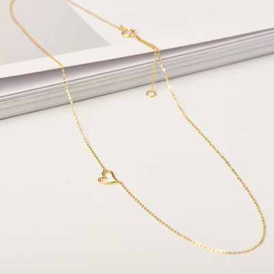 Solid 14K Gold Hollow Love Necklaces