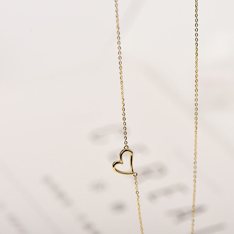 Solid 14K Gold Hollow Love Necklaces