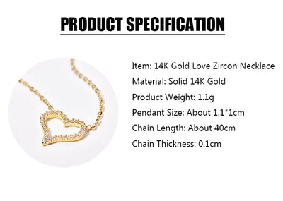 Solid 14K Gold Love Zircon Necklace