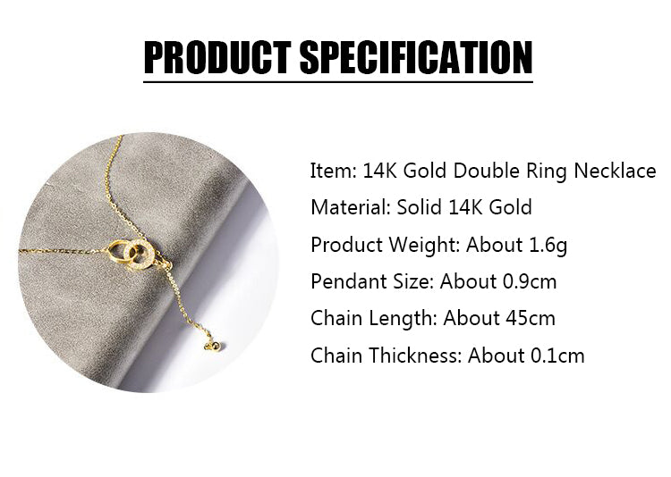 Solid 14K Gold Double Ring Necklace