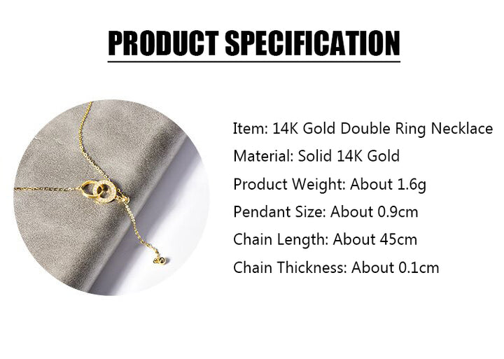 Solid 14K Gold Double Ring Necklace